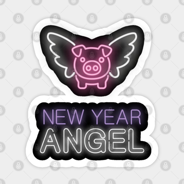 New Year Angel Funny Pig Print Sticker by BlackRavenOath